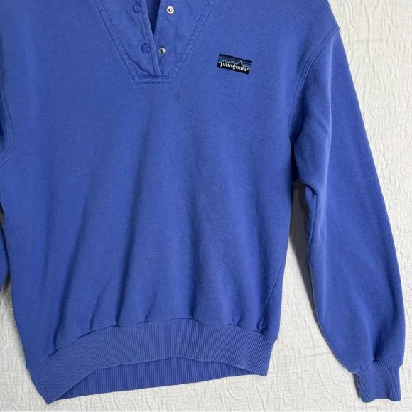 Vintage 85 Patagonia Womens 9 10 Sweatshirt Henley Snap Crew Pullover Indigo Top - Picture 3 of 16